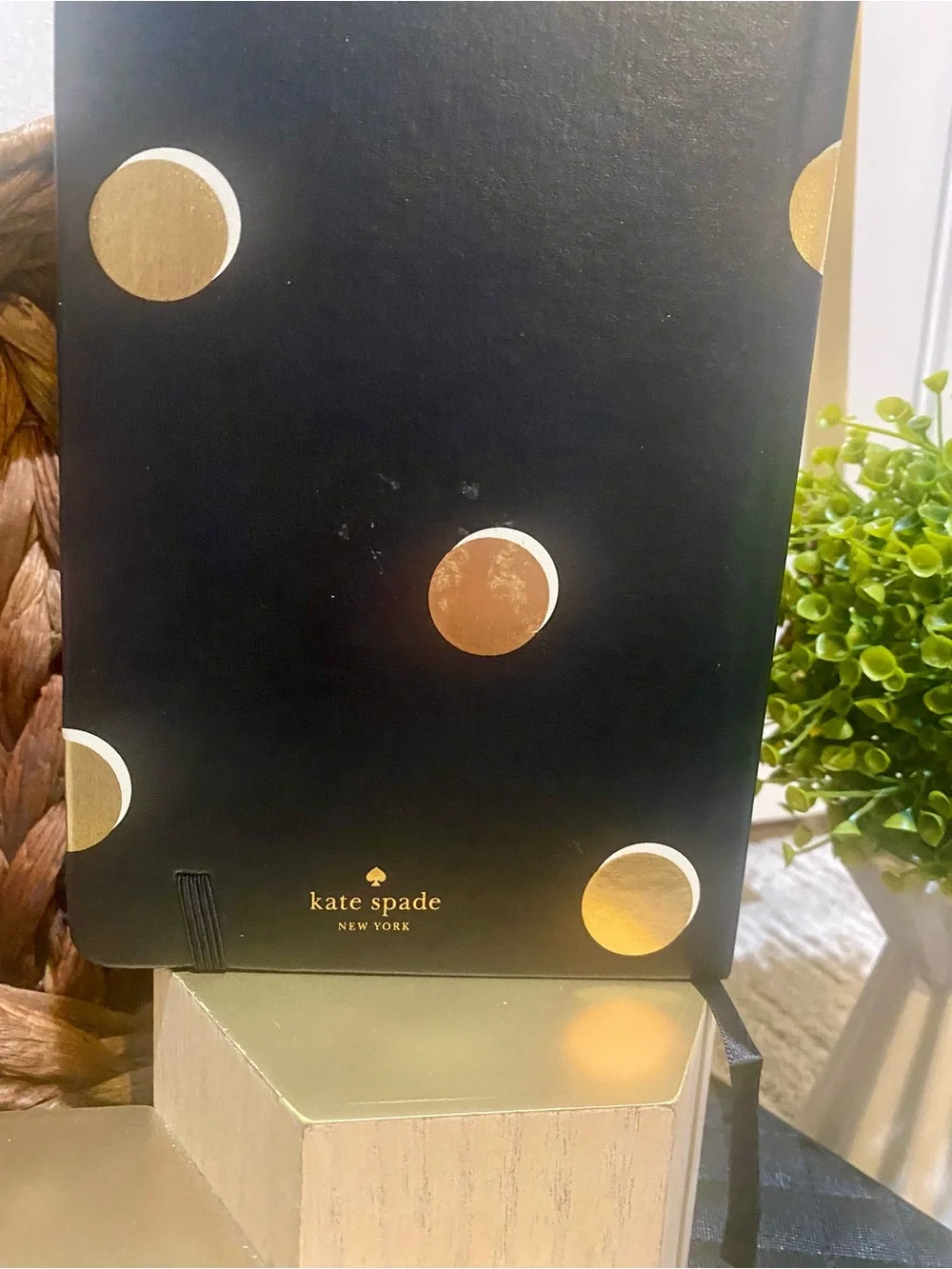 kate spade Black Notebook with Gold Polka Dots